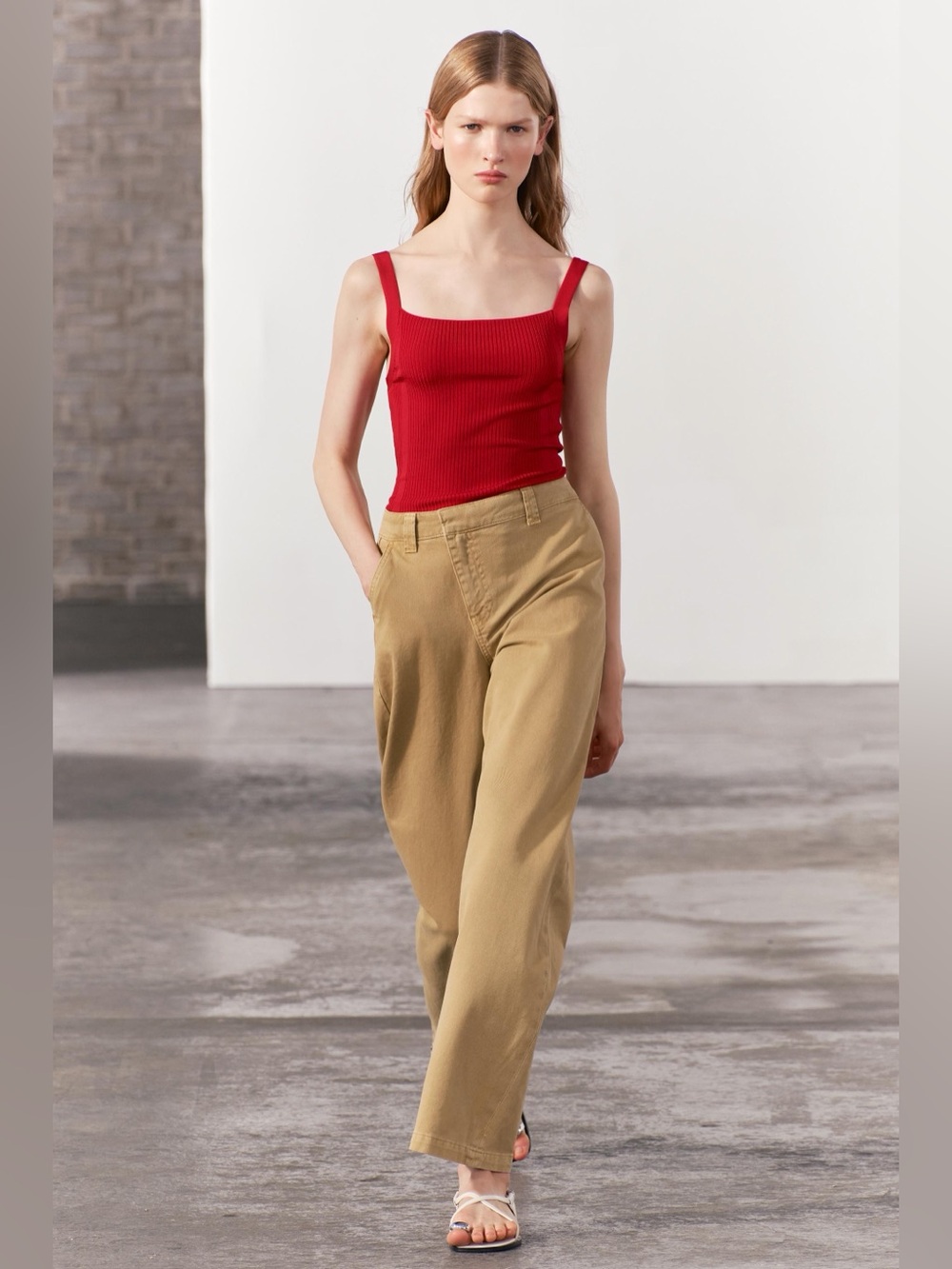 ZARA Crossover Wide Leg Chino Pants Khaki Tan Sz S